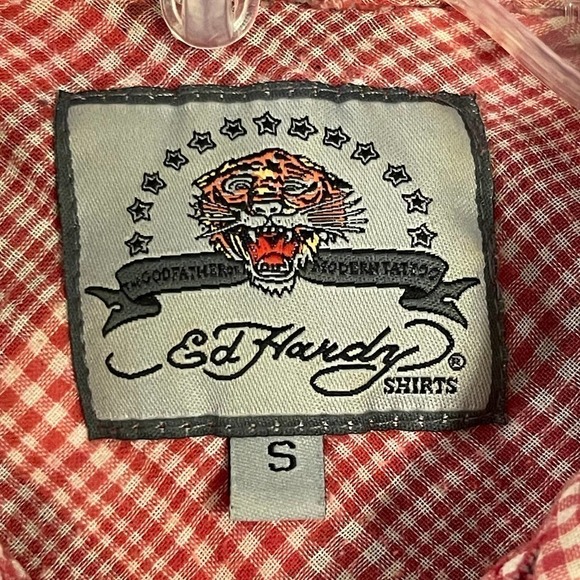 Don Ed Hardy Men's Skull Beaded Button Down Plaid Shirt Size Small - Picture 4 of 8